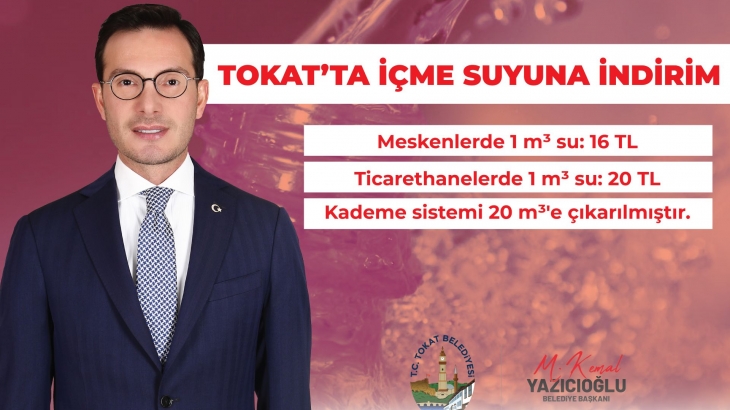 BAŞKAN YAZICIOĞLU’NDAN İÇME SUYUNA İNDİRİM MÜJDESİ